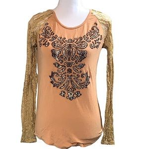 DAYTRIP:  Lace Long Sleeve Rhinestone Embellished Shirt - Size Small